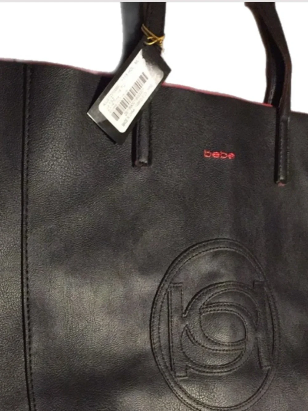 Bebe Black/Red Interior Vegan Leather Tote Bag - NWT